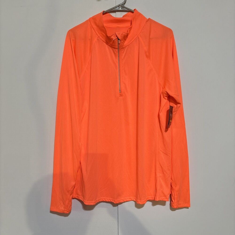 Danskin Now Active Quarter Zip Pullover Women XXL 20 Orange Semi-Fitted L/S NWT